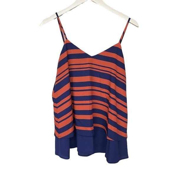COLLECTIVE CONCEPTS Womens Top Medium Blue Coral Stripe Cami Blouse - Picture 1 of 6